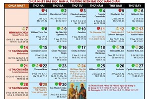 Lịch Công Giáo Tháng 6